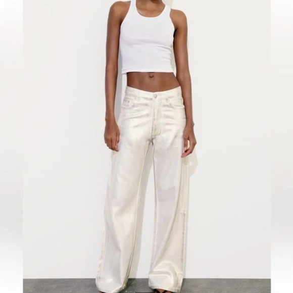 Zara TRF Mid Waist Loose Foil Jeans - Picture 2 of 4